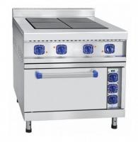 Плита электрическая, нерж.ст., 4 конфорки, духовка, конвекция, 84(105)x85(89,5)x86 см