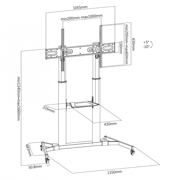 Напольная мобильная стойка для интерактивной панели 75" - 86"